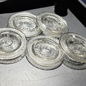 Vintage Atlas Edj-Seal Glass Canning Jar Lids Clear Embossed Inserts Set of 5